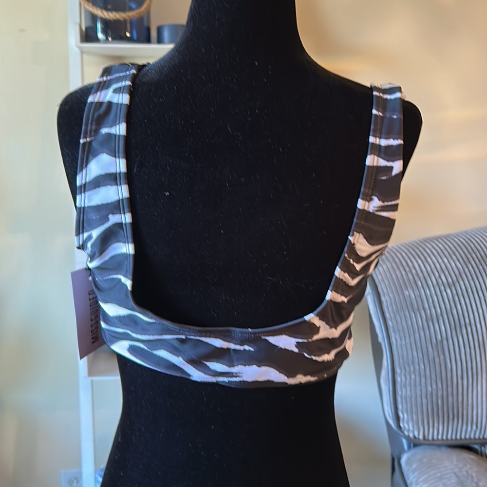 MISSGUIDED scoop neck bikini top in zebra print size 10 - Picture 6 of 8